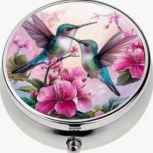 Silver tone hummingbird Round Pill Organizer